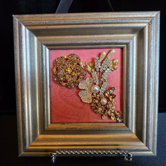 Handmade Framed Jewelry Art 6.75"W x 6.75"H - Picture 2 of 7